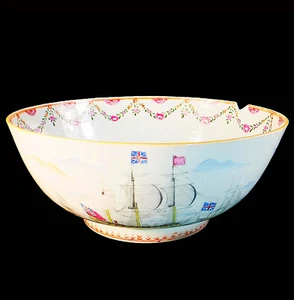 FINE, VERY RARE 18th. CENTURY CHINESE EXPORT HAND PAINTED PORCELAIN PUNCH BOWL - Picture 1 of 16