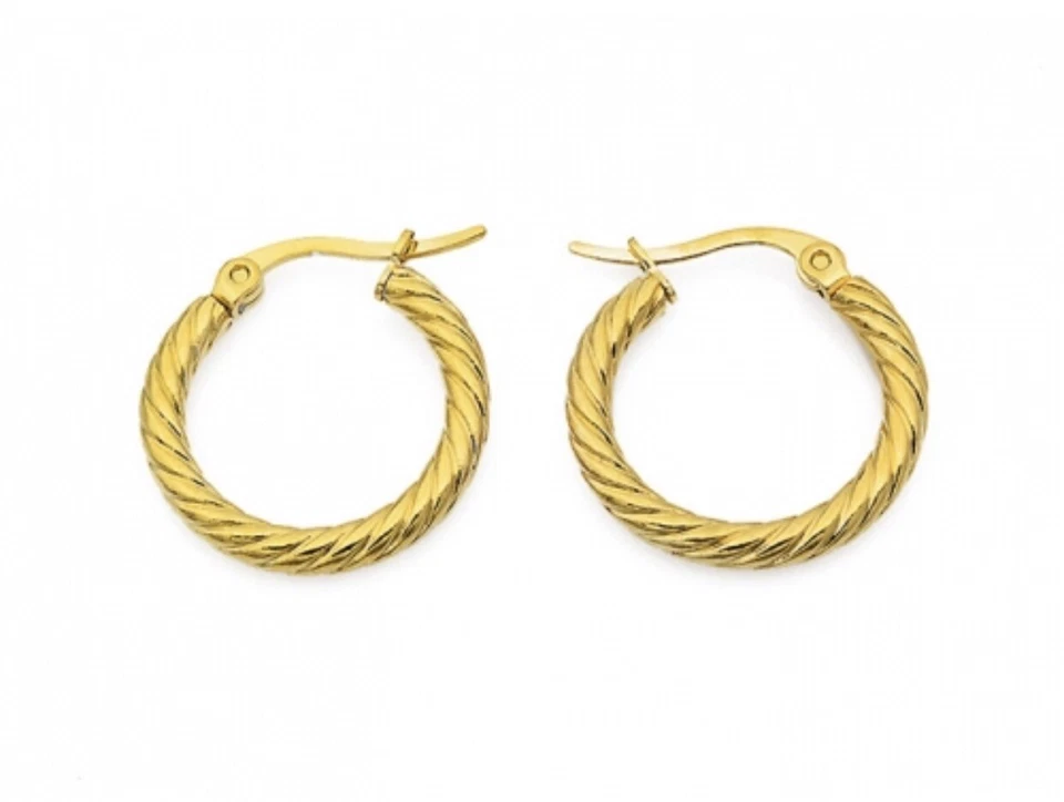  Argollas trenzadas de Stainless Steel color Gold acero inoxidable Aretes Mujer - Image 1 of 1