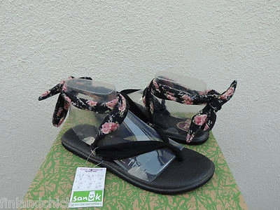 SANUK SANDALIAS DE YOGA NEGRAS FLORALES ESTAMPADAS CON CORDONES, US 6/ EUR 37 ~NUEVAS CON ETIQUETAS Foto 1 de 4