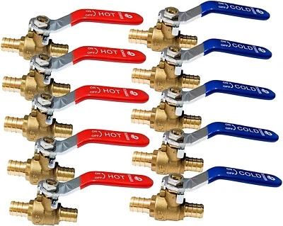 3/4" PEX Brass Ball Valve Brass Water Ball Valve For Hot & Cold Water Pack of 10 - Image 1 of 4
