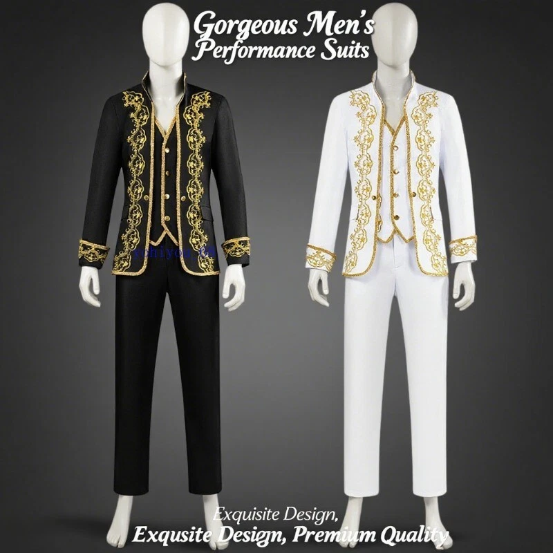 Conjunto de Traje Estilo Regal Vintage Único Negro Dorado Bordado Performance Fiesta Foto 1 de 4