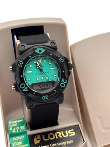 Watch Lorus Ana Digi Chrono Multifunction Vintage Unisex Rubber Black Green - Picture 1 of 3