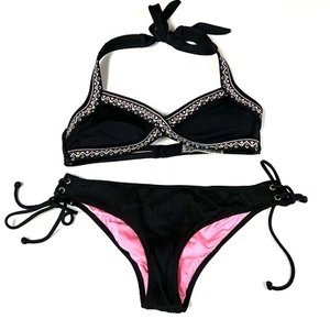 Y2K PINK Victorias Secret kleines Bikini-Set schwarz Neckholder frech #2228 - Bild 1 von 8