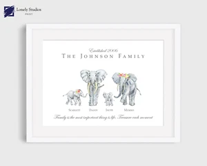 family elephant gift print for home decor, wall art - Picture 1 of 2
