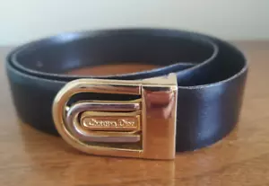 Vintage Christian Dior Belt Sz 28 33 Black Leather Small Gold Buckle - Picture 1 of 5