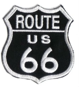 PARCHE BORDADO DE HIERRO ROUTE 66 8 cm x 7,5 cm CAMIÓN DE CARRETERA MOTOCICLISTA EE. UU. - Imagen 1 de 1