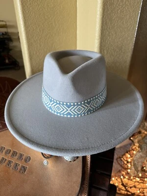 Light Gray with Blue & White Fabric Band Fashion Hat - Image 1 of 4