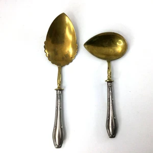 Vintage Silver and Gold Tone Small Serving Spoons Tear Drop Shape Set of 2 - Picture 1 of 6