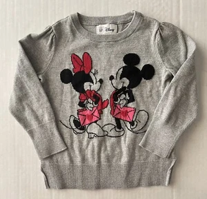 Gap Disney Sweater Girls 4y Grey Valentine's Day Mickey Minnie Mouse - Picture 1 of 3