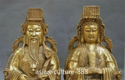 10 China Taoísmo Mito Latón Fina Deidad Dragón Jade Emperador Reina Madre Estatua Foto 1 de 4