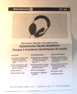 vintage beyer dynamic headset dt 48 specification flyer - Picture 1 of 3