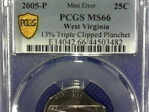 ERROR COIN-2005-U.S. G.S. PCGS MS66 W.V. 13% T.C.P. M. Err. .25c Cover
