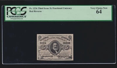 US 5c Fractional Currency Note Red Back 3rd Issue FR 1236 PCGS 64 V Ch CU (05) - Image 1 of 2