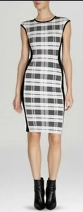 Karen Millen Plaid Print Crepe Knit Dress Size 3 AU/UK Size 12-14 Black & White - Picture 1 of 9