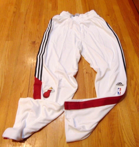 ADIDAS NBA AUTHENTIC MIAMI HEAT WHITE ON COURT PANTS BUTTON DOWN SZ XL+2 Cover
