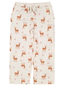 Womens Soft Beige Deer Print Holiday Sleep Pants Pajama Bottoms - Picture 1 of 2