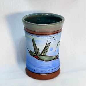 JEN STAS Pottery Jardiniere Hummingbird Floral Wake Forest NC3.75"Depth3"Diax4"H - Picture 1 of 7