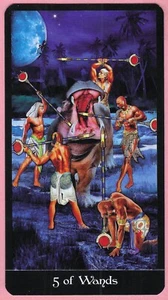 Five of Wands, Tarot Apokalypsis, Single Swap Tarot Card, 2 ¾" x 4 ¾" - NM - Picture 1 of 3
