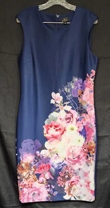 Worthington Sheath Dress Navy Blue with Multicolor Floral Sleeveless Size 12 - Picture 1 of 3