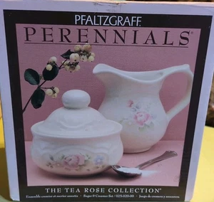 NUEVO DE COLECCIÓN PFALTZGRAFF PERENNIALS TÉ ROSA AZÚCAR Y CREMA SET SERVICIO 1997 EE. UU. NUEVO - Imagen 1 de 1