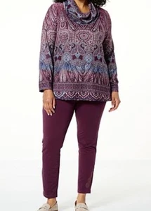 One World SET Wasserfallausschnitt Tunika Top und Pull On Hose Gr. 3X Strass Paisley - Bild 1 von 15