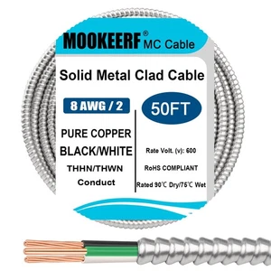 8/2 MC Cable with Ground - 50FT Pure Copper 8AWG/2 Metal Clad Wire with Alumi... - Picture 1 of 6