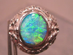 3.1 ct Mens Opal BARONG Ring, Solid Australian Opal, 13 grams Silver SIZE 10 3/4 - Picture 1 of 10