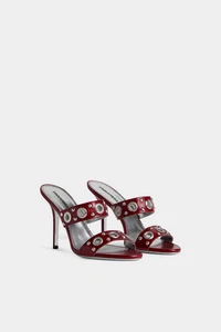 Sandalias Mules Góticas DSQUARED2 Cuero Rojo Tacón Alto Punta Abierta Talla 40 / UK 7 - Imagen 1 de 10