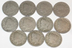 11 Different V-nickels 1899- 1912 - Picture 1 of 2