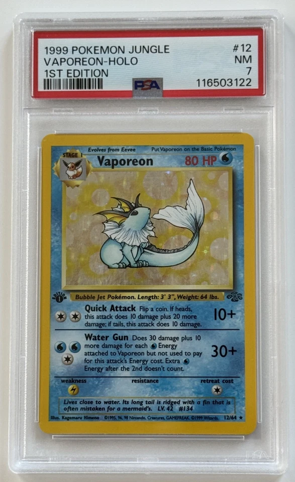 1999 Pokemon Jungle 1st Edition Vaporeon Holo 12/64 PSA 7 - Image 1 of 4