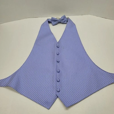 After Six Formal Open Back Vest Bow Tie Blue Diamond Wedding Prom Mens One Size - Image 1 of 4