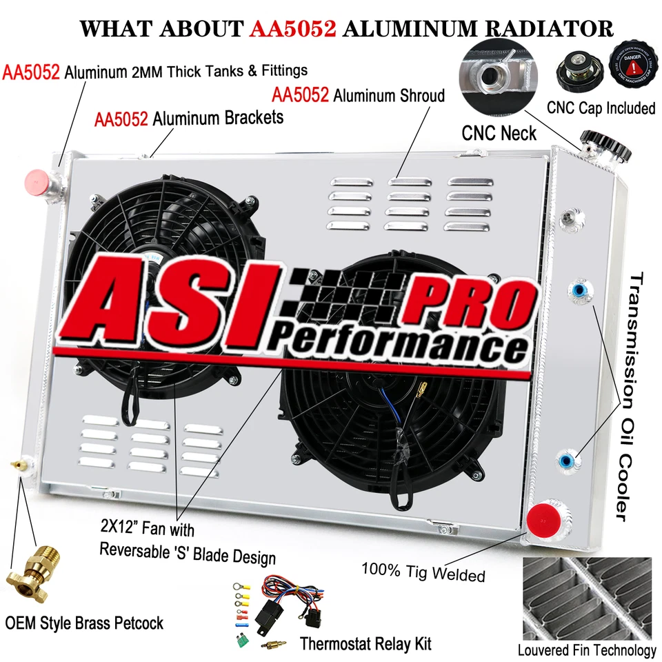 4 Row Radiator Shroud Fan for 1973-1991 Chevy C/K Truck C10 C20 C30 Blazer Foto 1 de 4