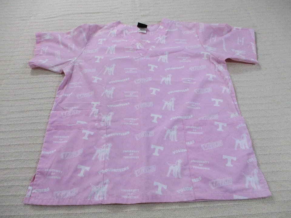 Scrub Duds Womens Scrub Shirt Medium Pink Dogs Short Sleeve Medical Polyester - Image 1 of 4