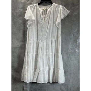 Mini Vestido para Mujer STYLE & CO Blanco Brillante Manga Acampanada Ojales en Niveles Talla M - Imagen 1 de 11