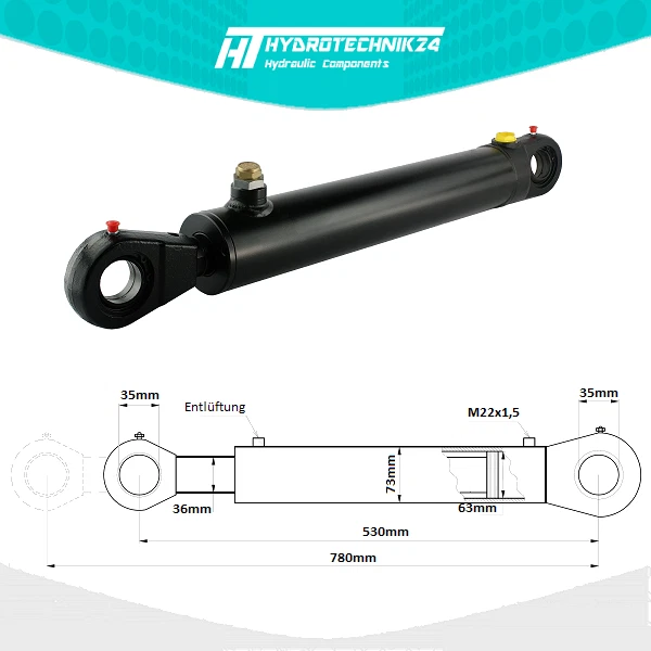 Hydraulikzylinder einfachwirkend 63/36 Hub 250 mit Gelenkaugen 35mm - Bild 1 von 1