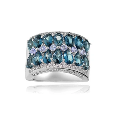 Sterling Silver Tanzanite, London Blue and White Topaz 2-row Ring - Image 1 of 3