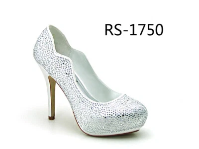 HBH Satin Brautschuhe,Plateaupumps,Strassverzierung,Glitzer,10cm Absatz, Ivory - Bild 1 von 4