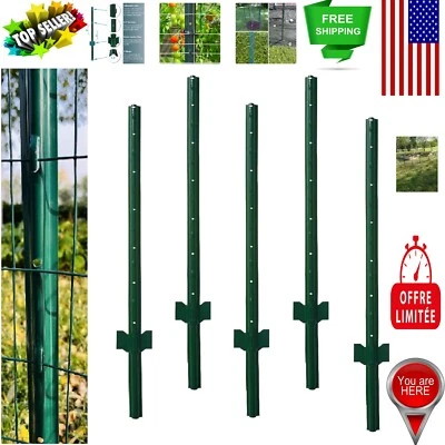 Postes de cerca de jardim verde resistente à ferrugem - 4' de altura, conjunto de 5 para cercas seguras - Imagem 1 de 4