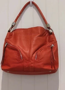 B Makowsky Leather Ladies Shoulder Bag Silver Toned Metal Salmon Pink - Picture 1 of 19