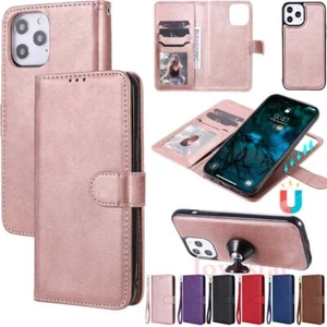 For iPhone 12 11 Pro Max XR SE 8 6s Magnetic Removable Leather Wallet Case Cover - Picture 1 of 43