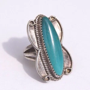 VINTAGE Sterling Silver Long Turquoise Designer Ring Size 6 - Picture 1 of 4