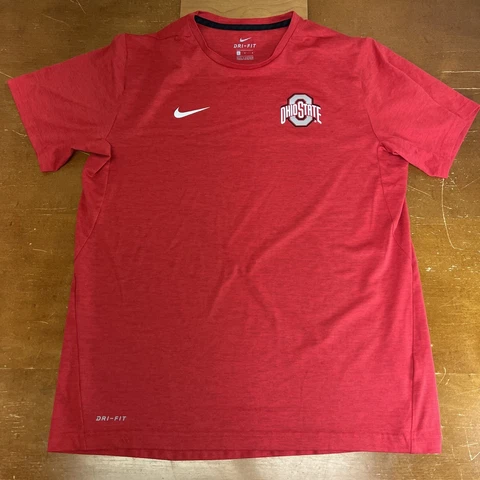 Ohio State Buckeyes Shirt Mens Large Red Short Sleeve Nike Dri Fit Swoosh Cover