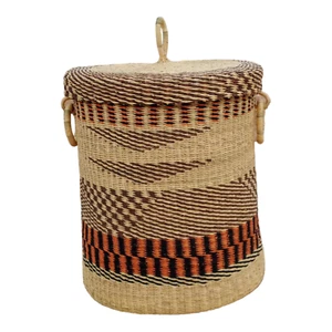 Geflochtener Wäschekorb mit Deckel, afrikanischer Korb, Ghana Korb, Rattan Aufbewahrungskorb - Bild 1 von 2