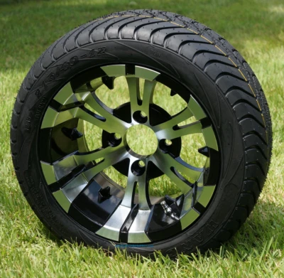 Rueda de 12" mecanizada vampiro/negra y neumático de bajo perfil DOT de 215/40-12" - Juego de 4 Foto 1 de 4