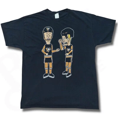 Vintage Beavis & Butthead T-Shirt Men's XL Black Pittsburgh Penguins FOTL RARE - Image 1 of 4