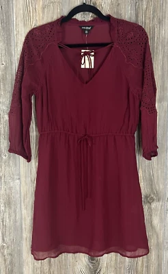 LUCKY BRAND Mini Vestido XS Chifón Cordón Camisa Vestido Coqueta Coqueta Hada Coqueta Foto 1 de 4