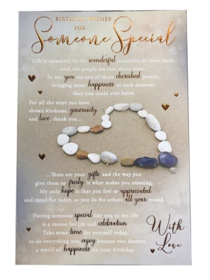 Someone Special Birthday Card Pebble Heart Beach Design Full Verse