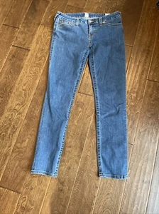 True Religion Jeans Womens 33 Actual 34X32 Blue Denim Skinny Bling CB4 - Picture 1 of 18