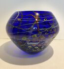 Cobalt Blue Millefiori Glass Heavy Art Vase