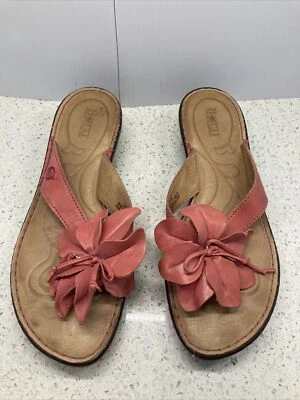 Sandalias de Tanga Born Floral Flor Cuero Rosa Chanclas Planas Talla: 10/42 Foto 1 de 4